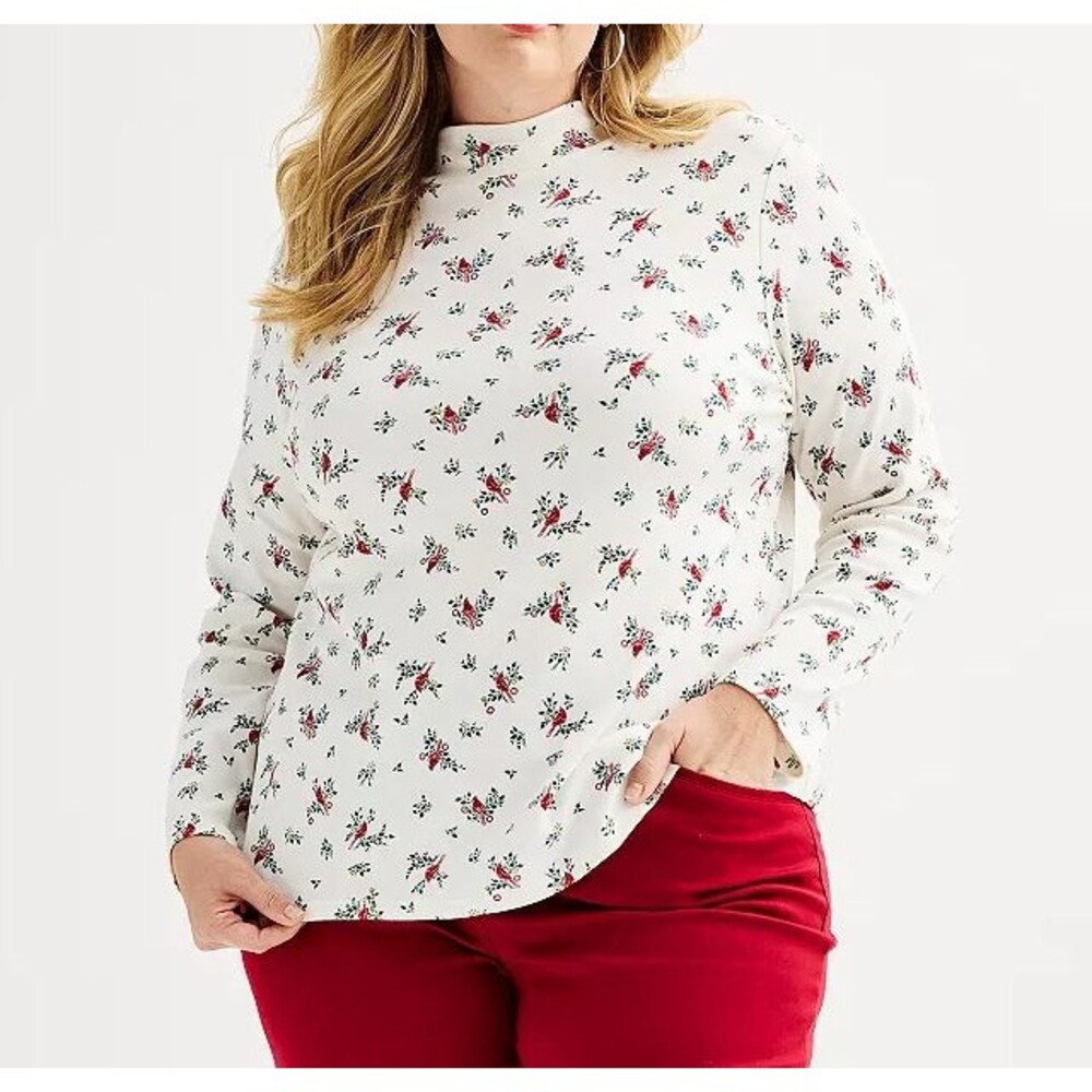 Women's 2X Plus Croft & Barrow Essential Mockneck Top Holiday Cardinal NEW